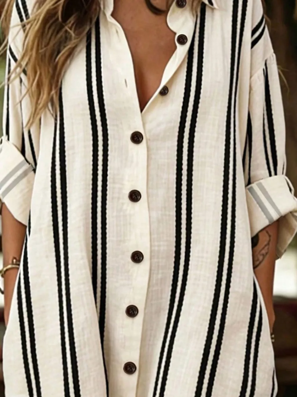 Striped Button-Down Shirt Dress, image 2