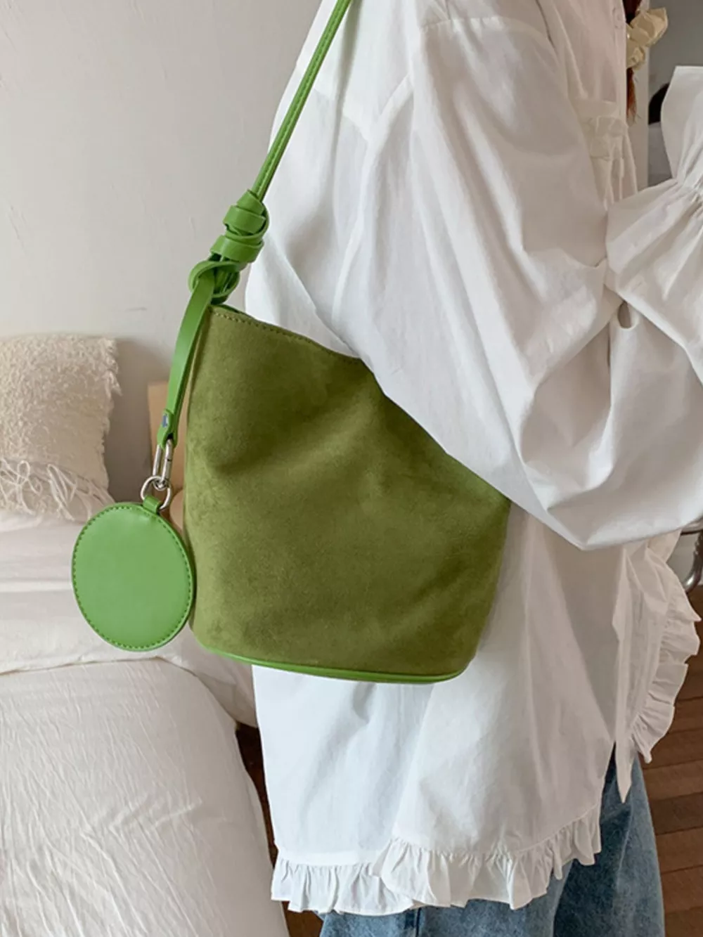 Suede Solid Color Bucket Bag, image 10