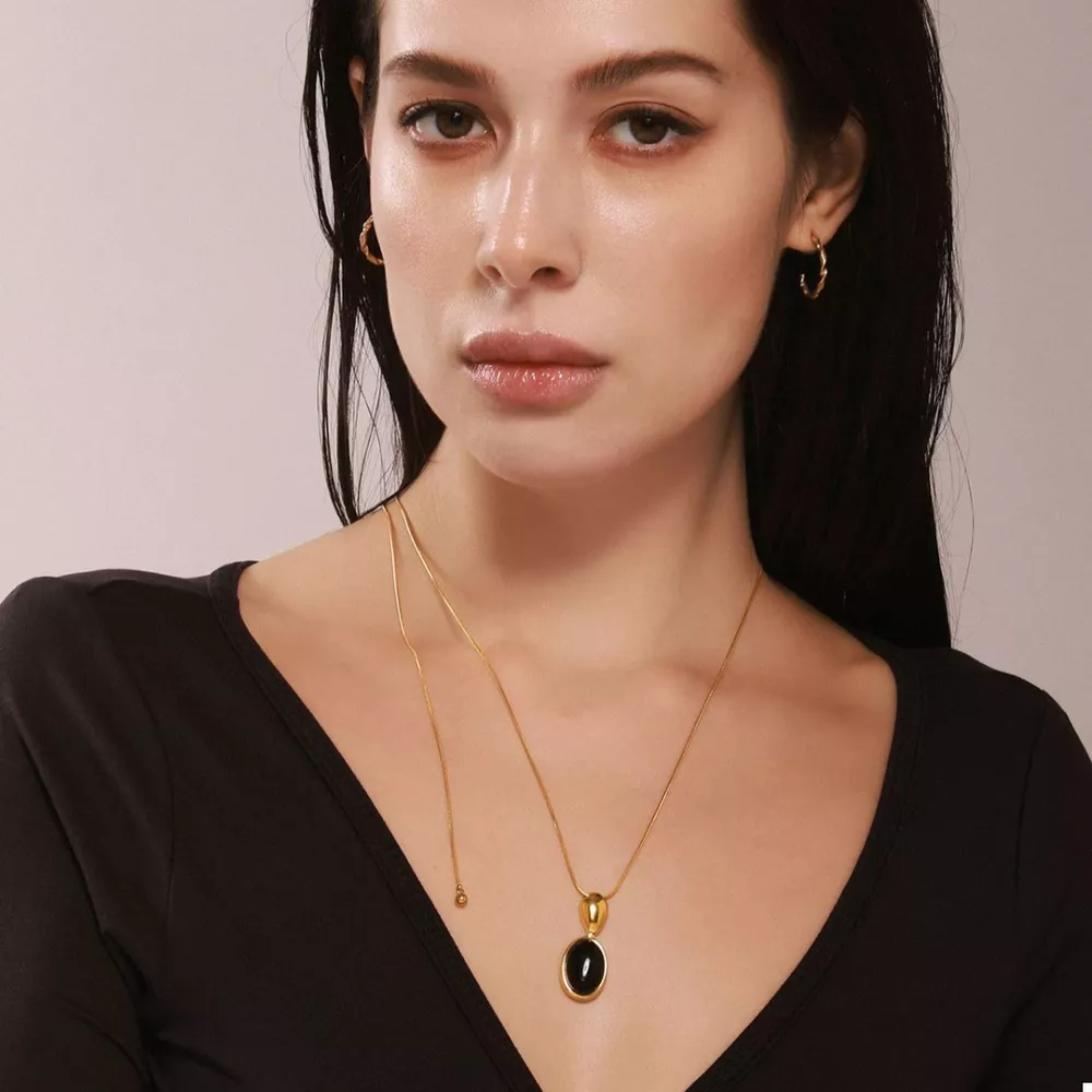 18K Gold-Plated Stainless Steel Necklace with Teardrop Pendant, image 3