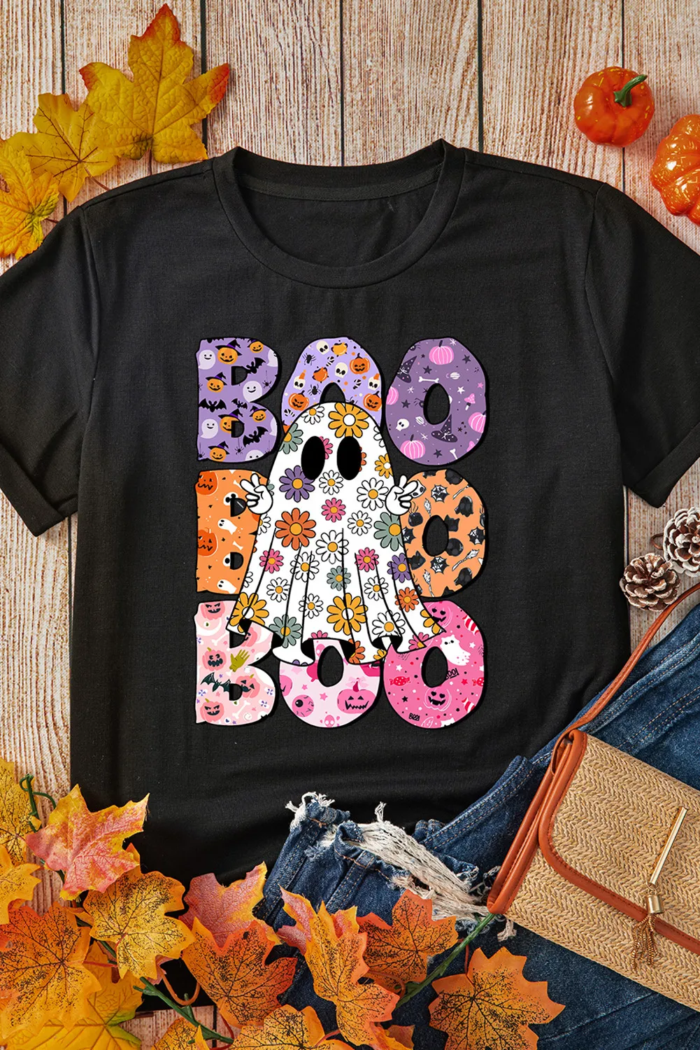 BOO Ghost Graphic Round Neck Short Sleeve T-Shirt, image 3