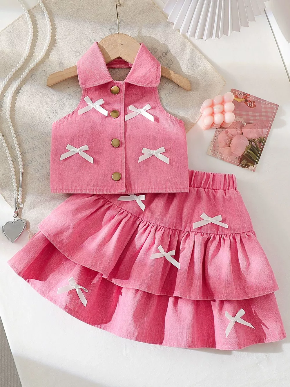 Children's Button UP Vest and Skirt Denim Set, image 9