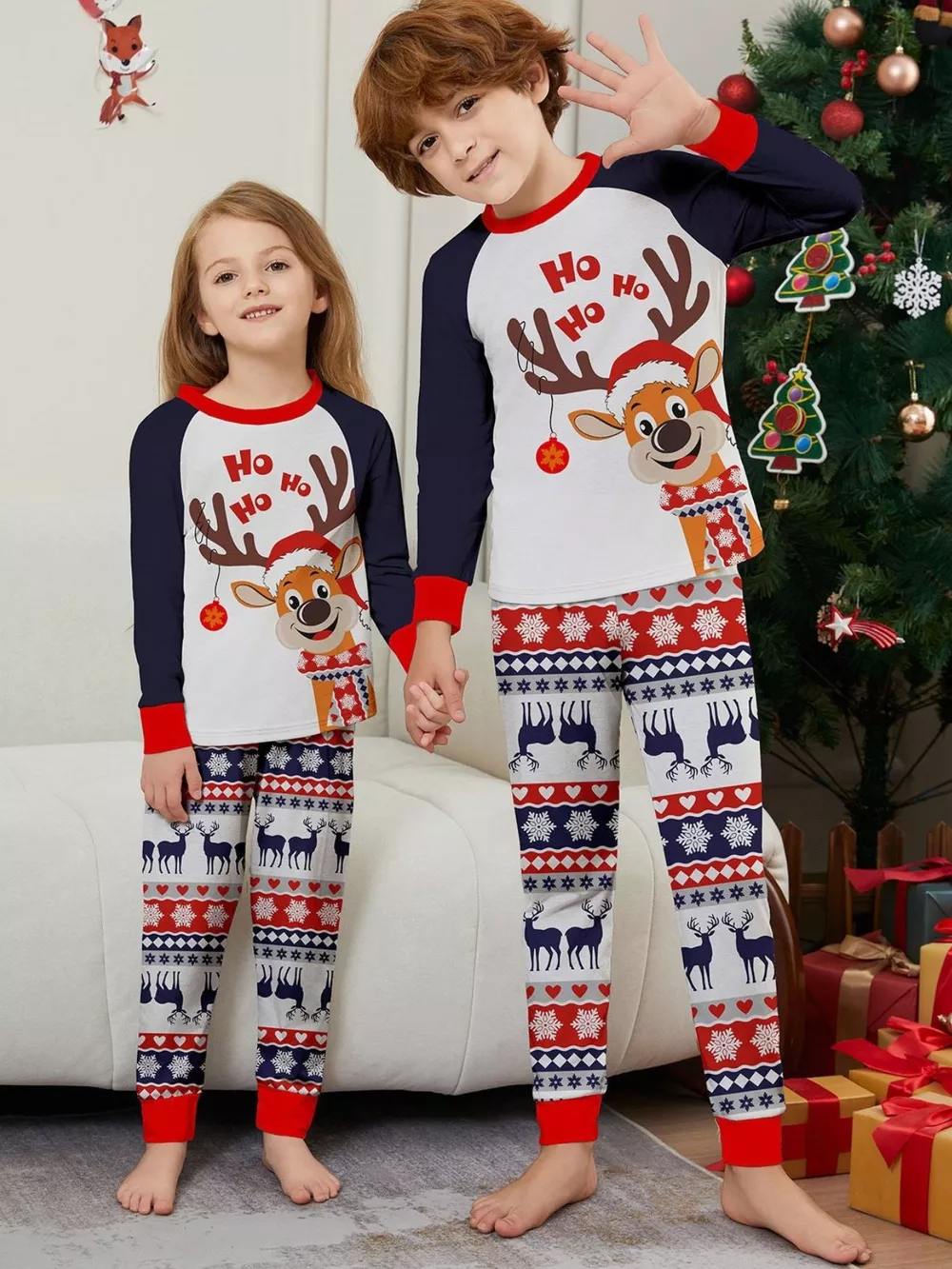 Full Size Christmas Reindeer Print Matching Family Pajama Set Plus Size, image 8