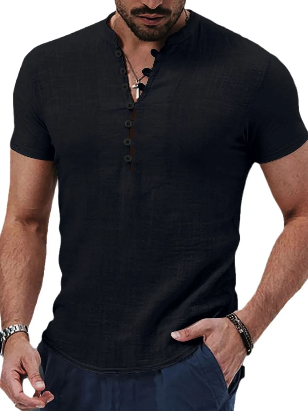 Men's Full Size Button Detail Short Sleeve Polo Plus Size, image 6
