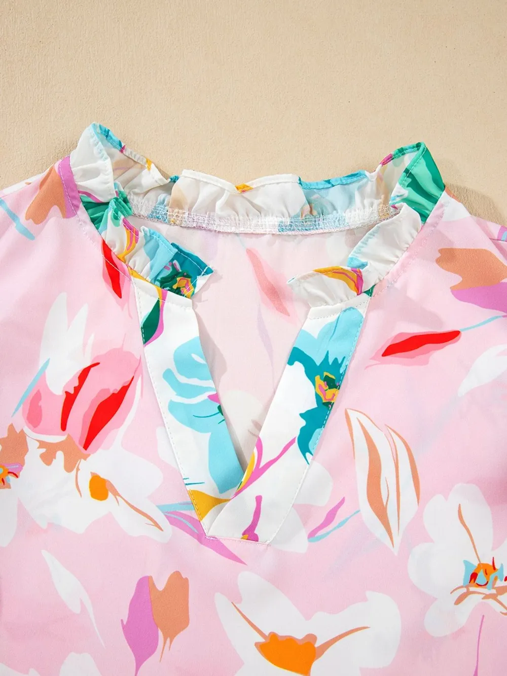 Printed Notched Cap Sleeve Blouse, image 5