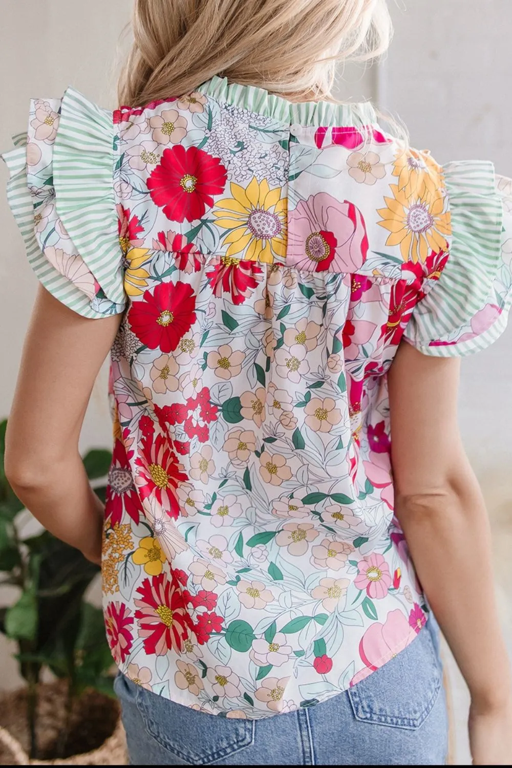 Frill Floral Print Ruffle Cap Sleeve Blouse, image 4