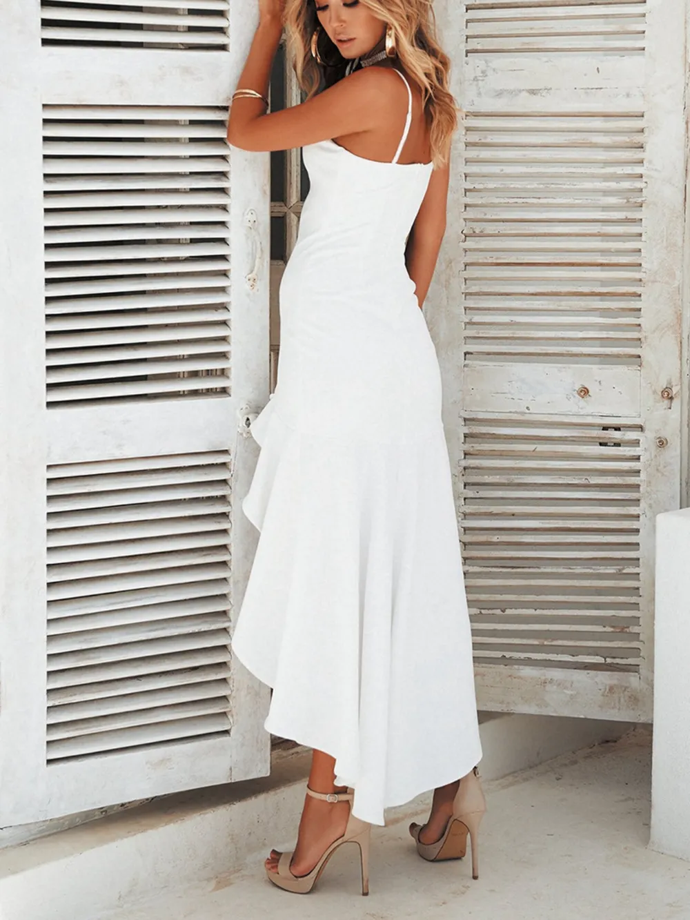 High-Low Ruffled Hem Midi Cami Dress, image 12