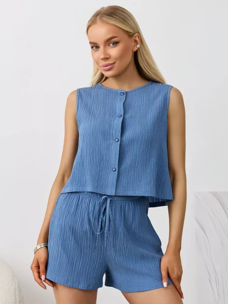 Textured Round Neck Tank and Shorts Set, image 19