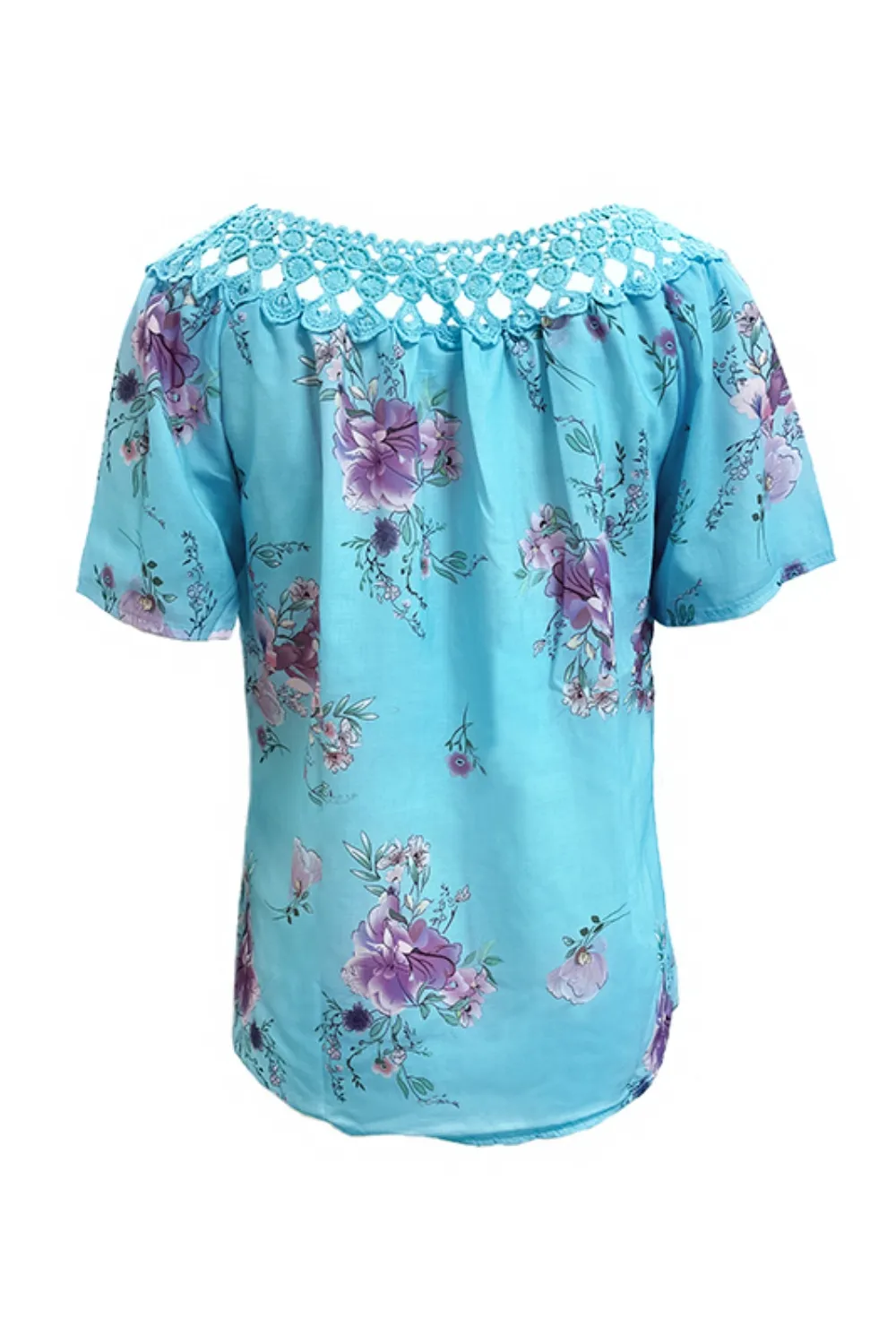 Full Size Printed Tie Neck Short Sleeve Blouse, image 10