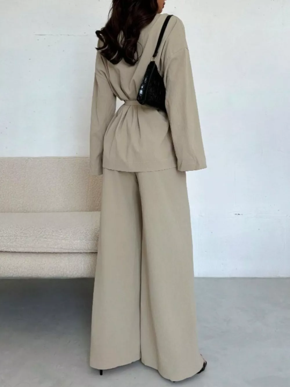Textured Tie Waist Top and Wide-Leg Pants Set, image 6