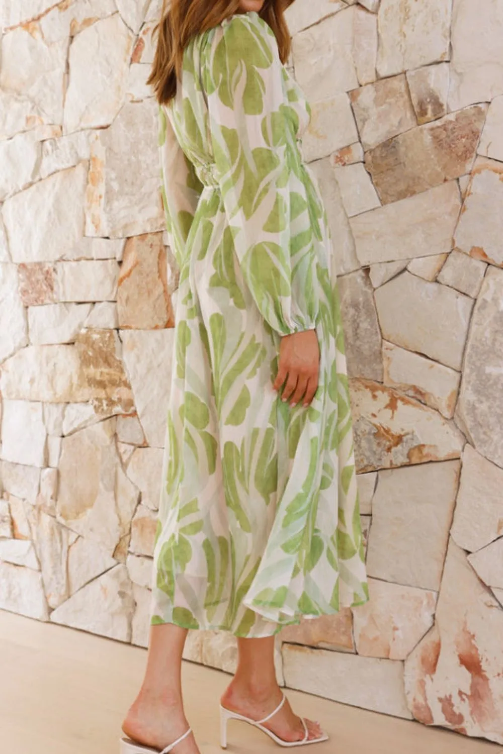 Printed V-Neck Long Sleeve Midi Dress, image 5