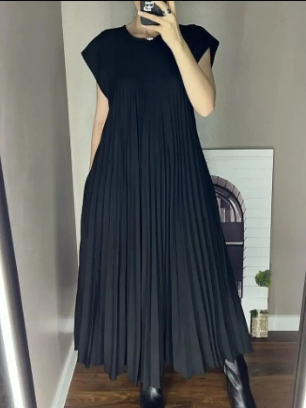Full Size Pleated Round Neck Maxi Dress Plus Size