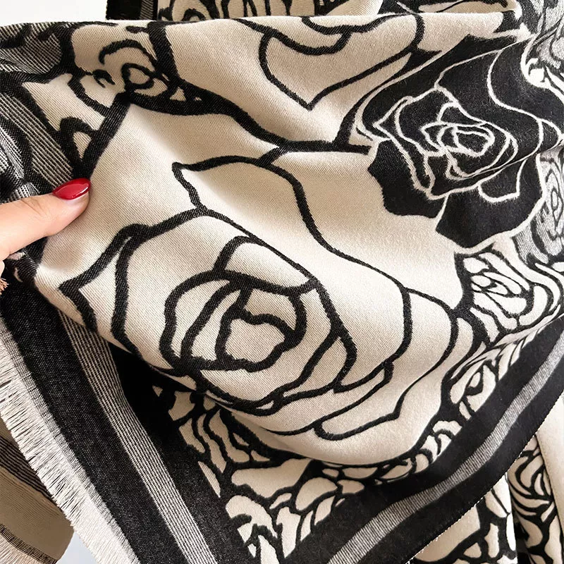 Rose Pattern Raw Hem Scarf, image 4