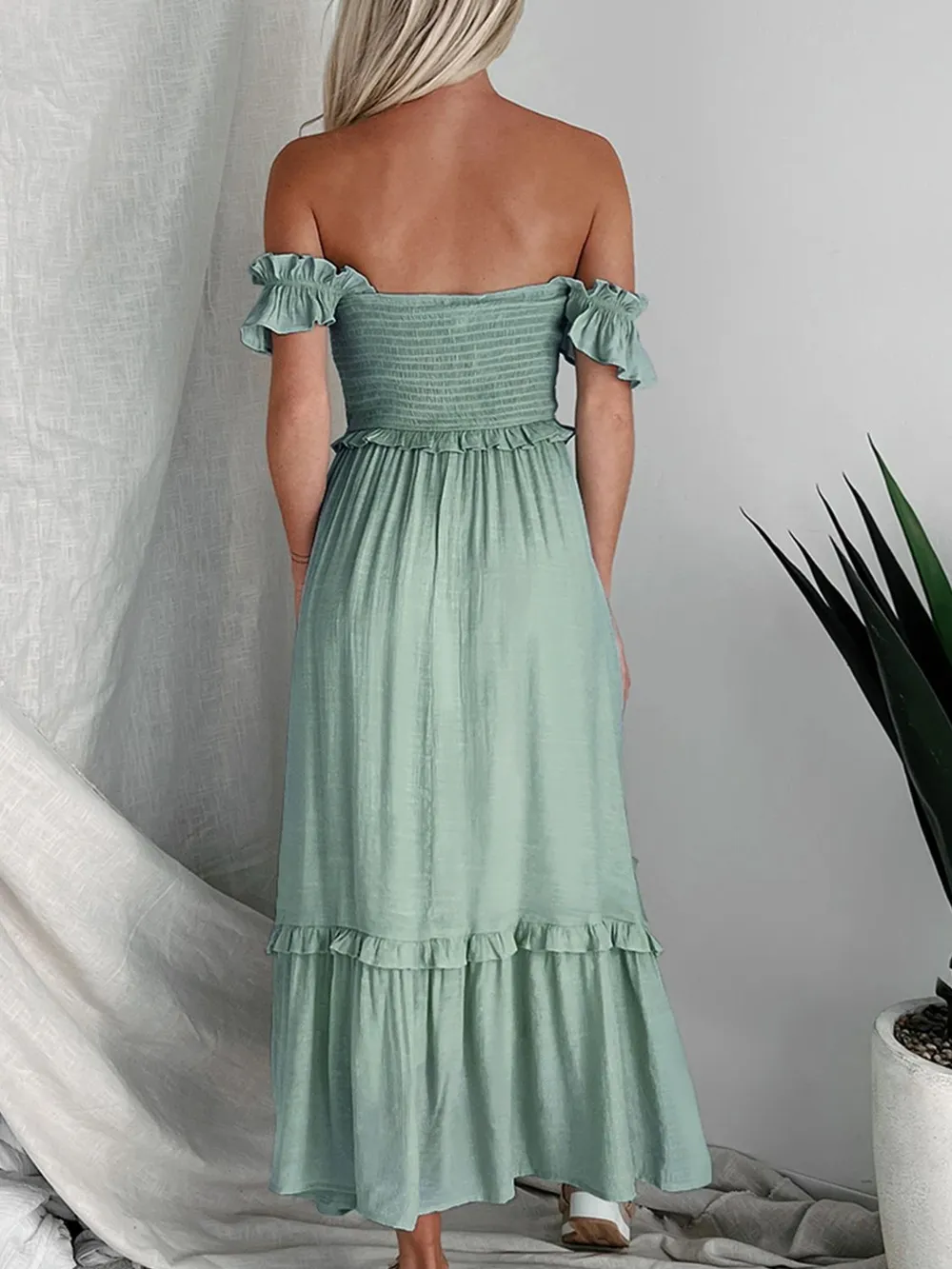 Frill Smocked Off-Shoulder Ruffle Sleeve Dress, image 2
