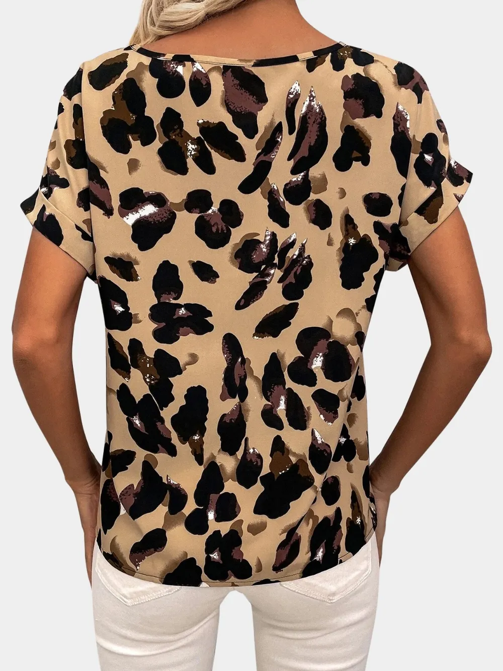 Printed V-Neck Short Sleeve Blouse, image 11