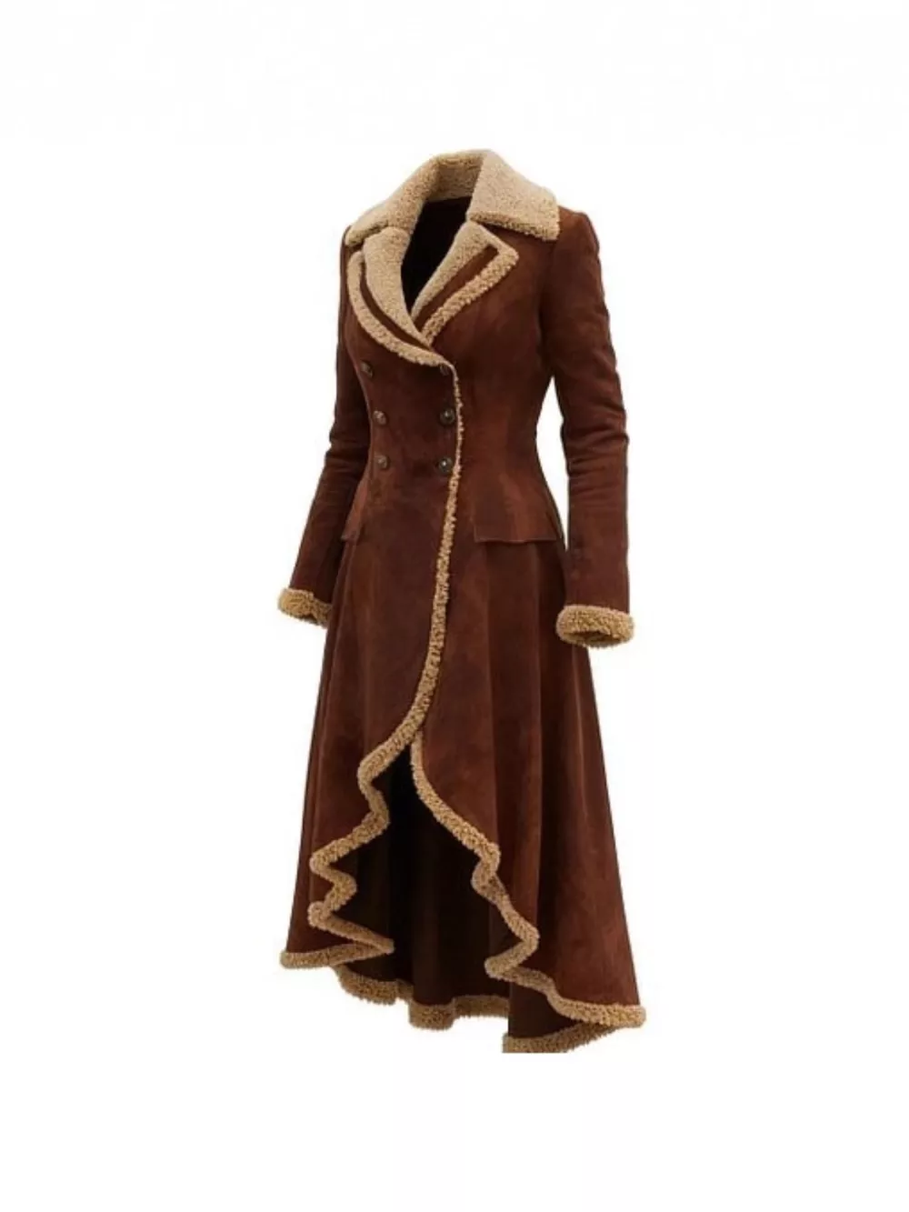 Vintage Style Suede Sherpa Trimmed Overcoat, image 3