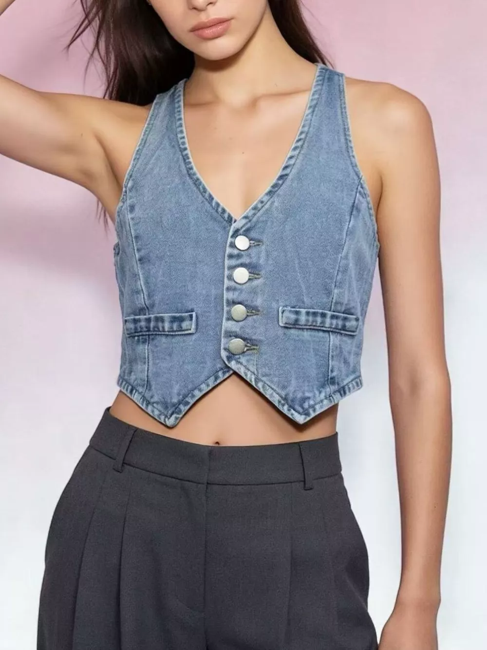 Button-Down Denim Vest, image 3