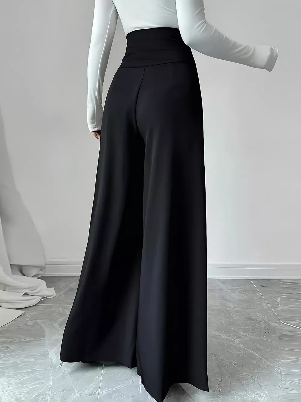 High Waist Wide Leg Button Decor Pants, image 5