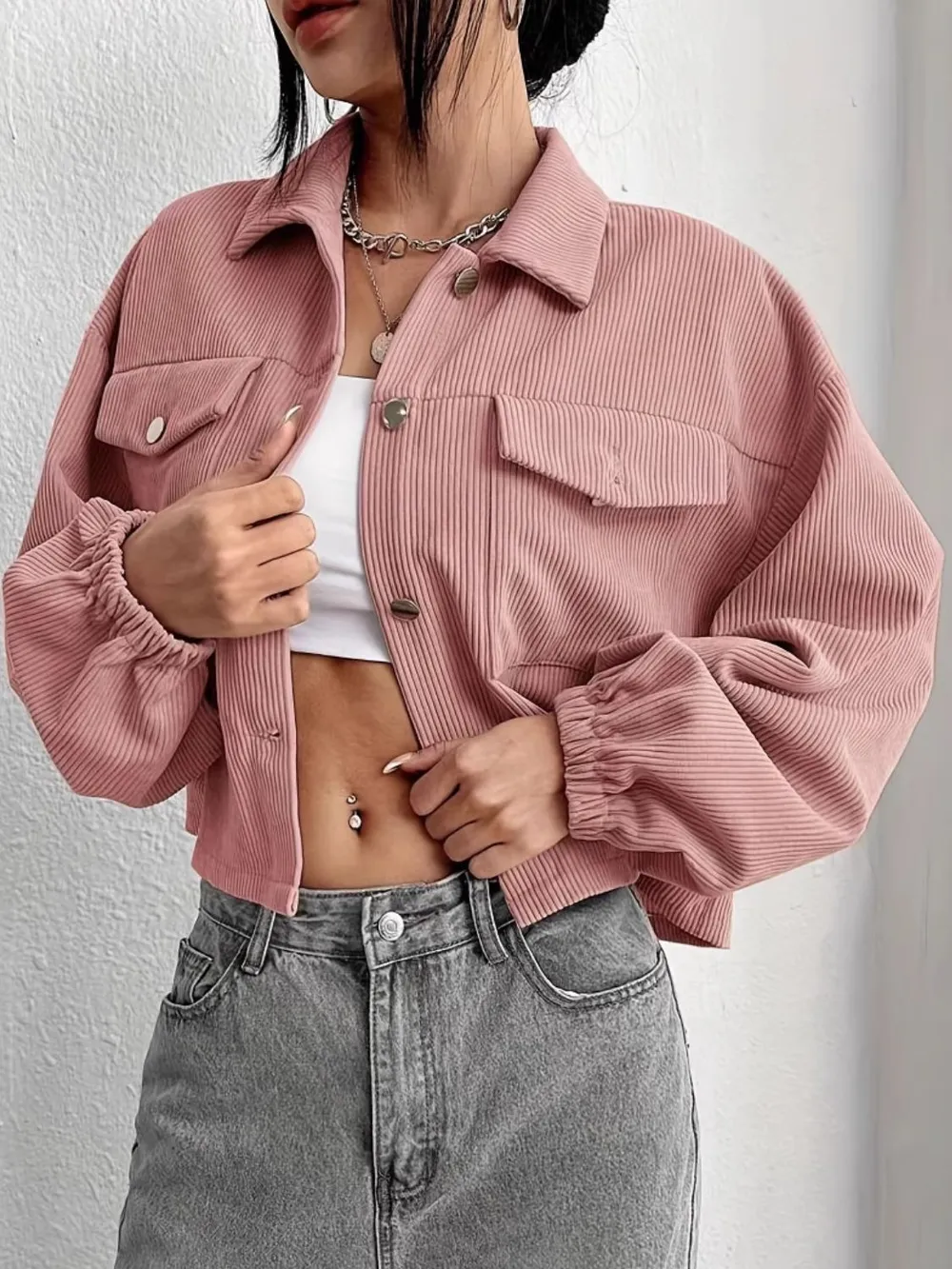 Collared Neck Dropped Shoulder Jacket, image 2