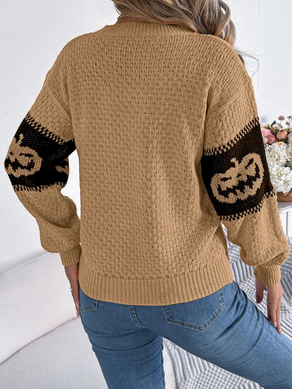 Pumpkin Round Neck Long Sleeve Sweater, image 8