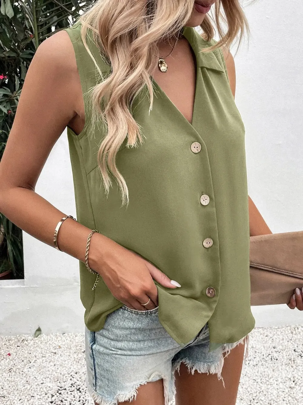 Johnny Collared Button Up Sleeveless Top, image 3