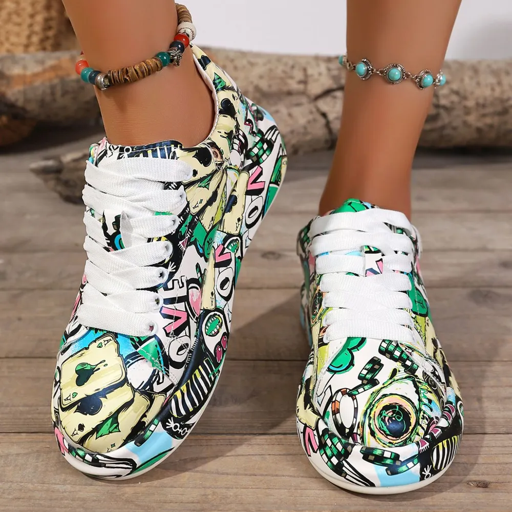 Abstract Print Lace Up Sneakers, image 4
