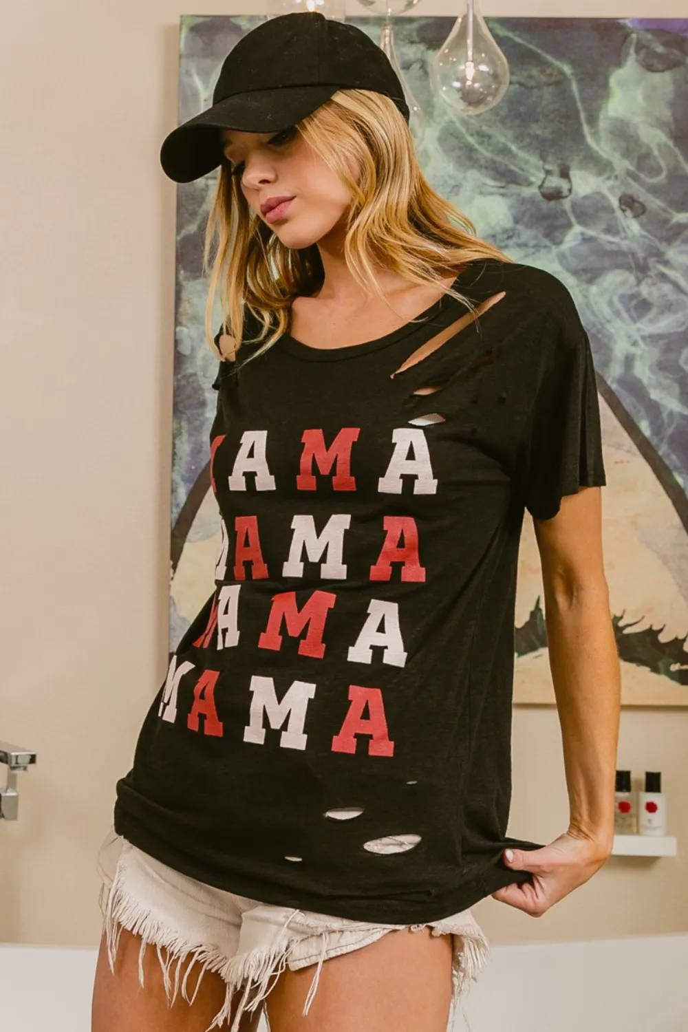 MAMA Graphic Distressed Short Sleeve T-Shirt, image 4