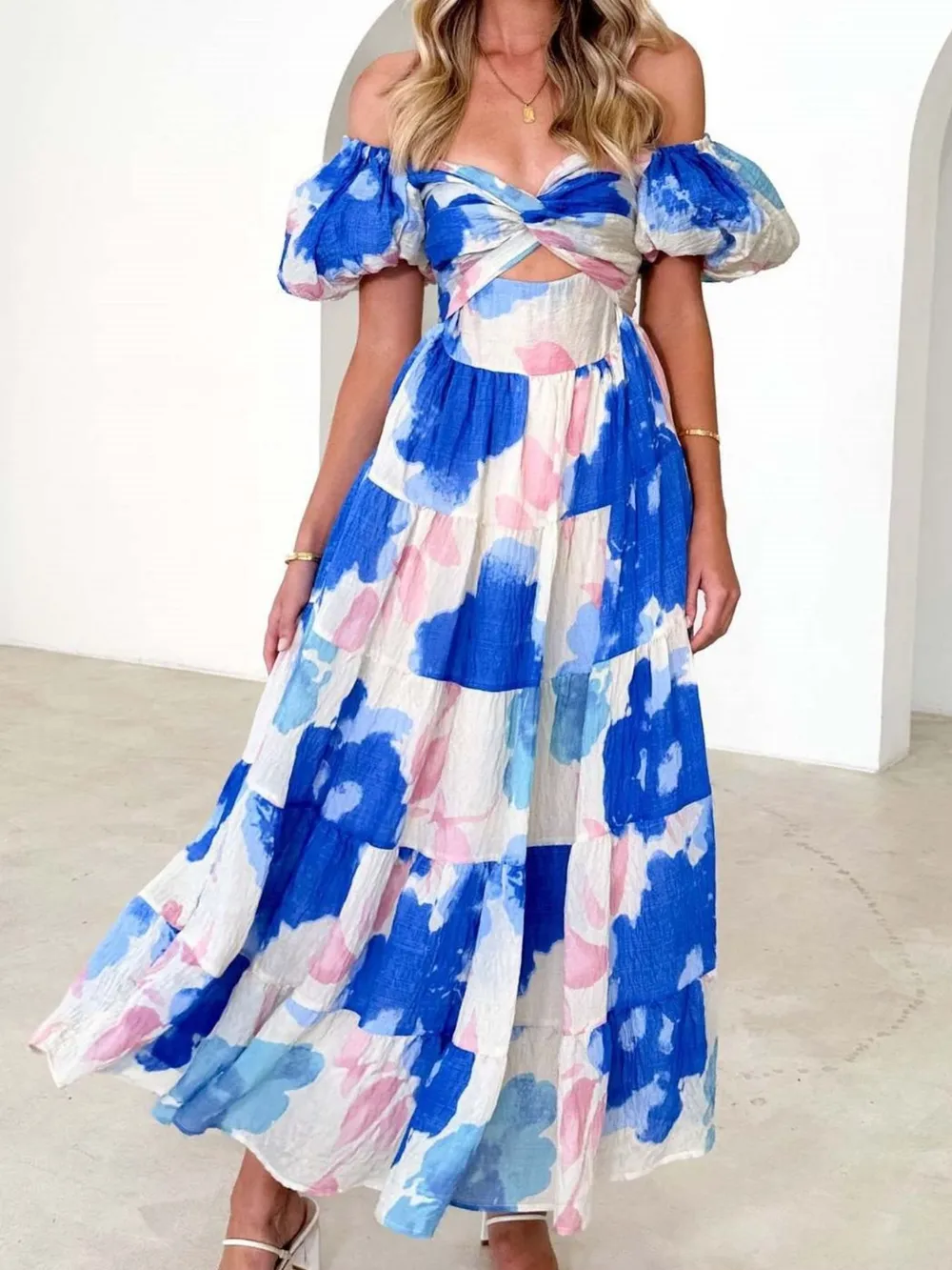 Off-Shoulder Floral Tiered Dress with Ruffle Details, image 21