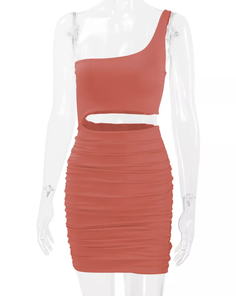 One-Shoulder Cutout Ruched Bodycon Mini Dress, image 80
