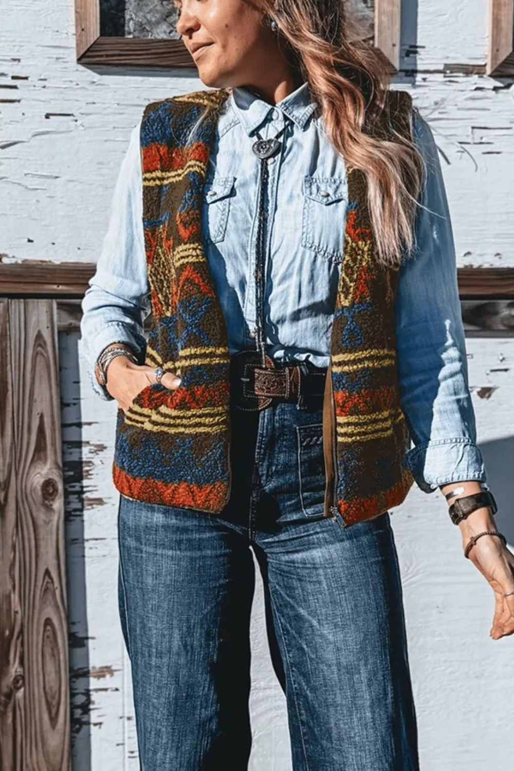 Patterned Fleece Vest Coat, image 6