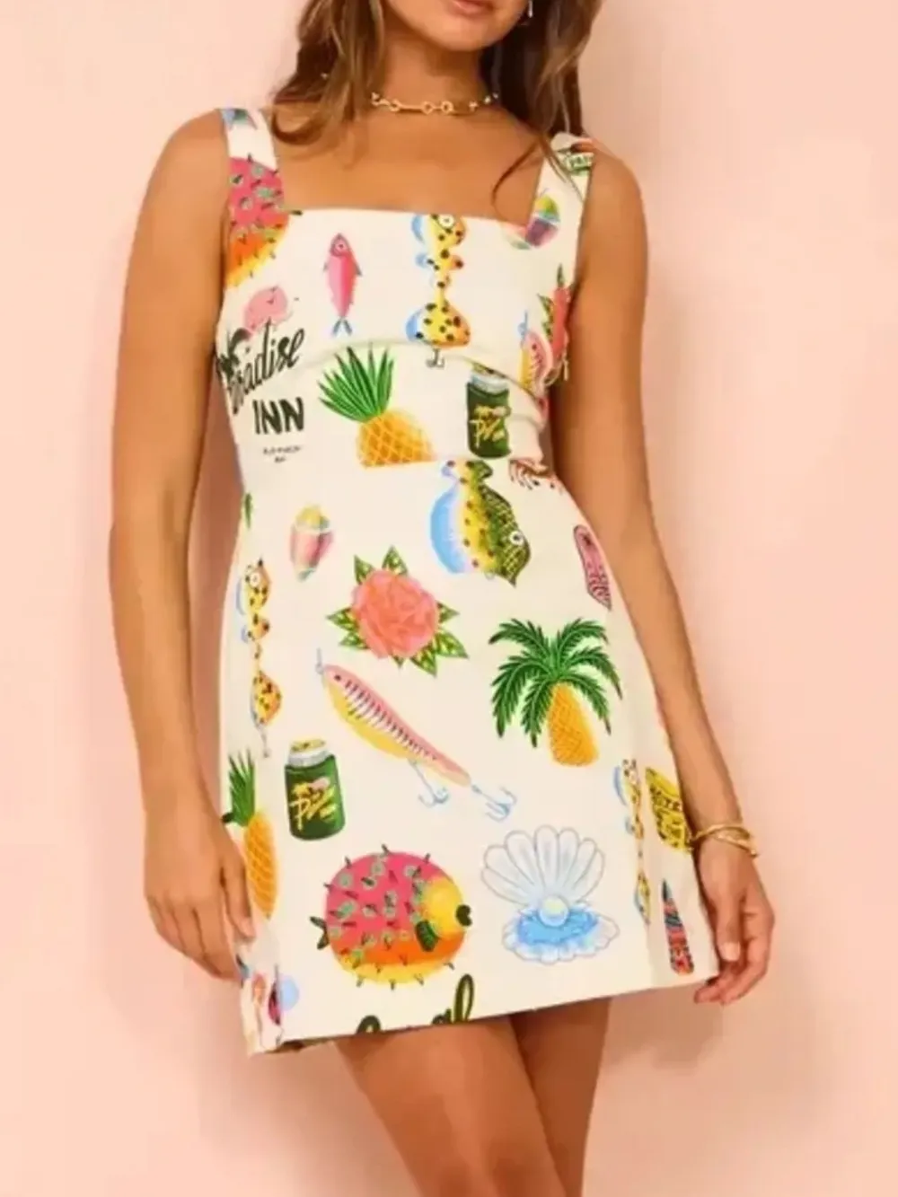 Printed Square Neck Summer Mini Dress, image 7