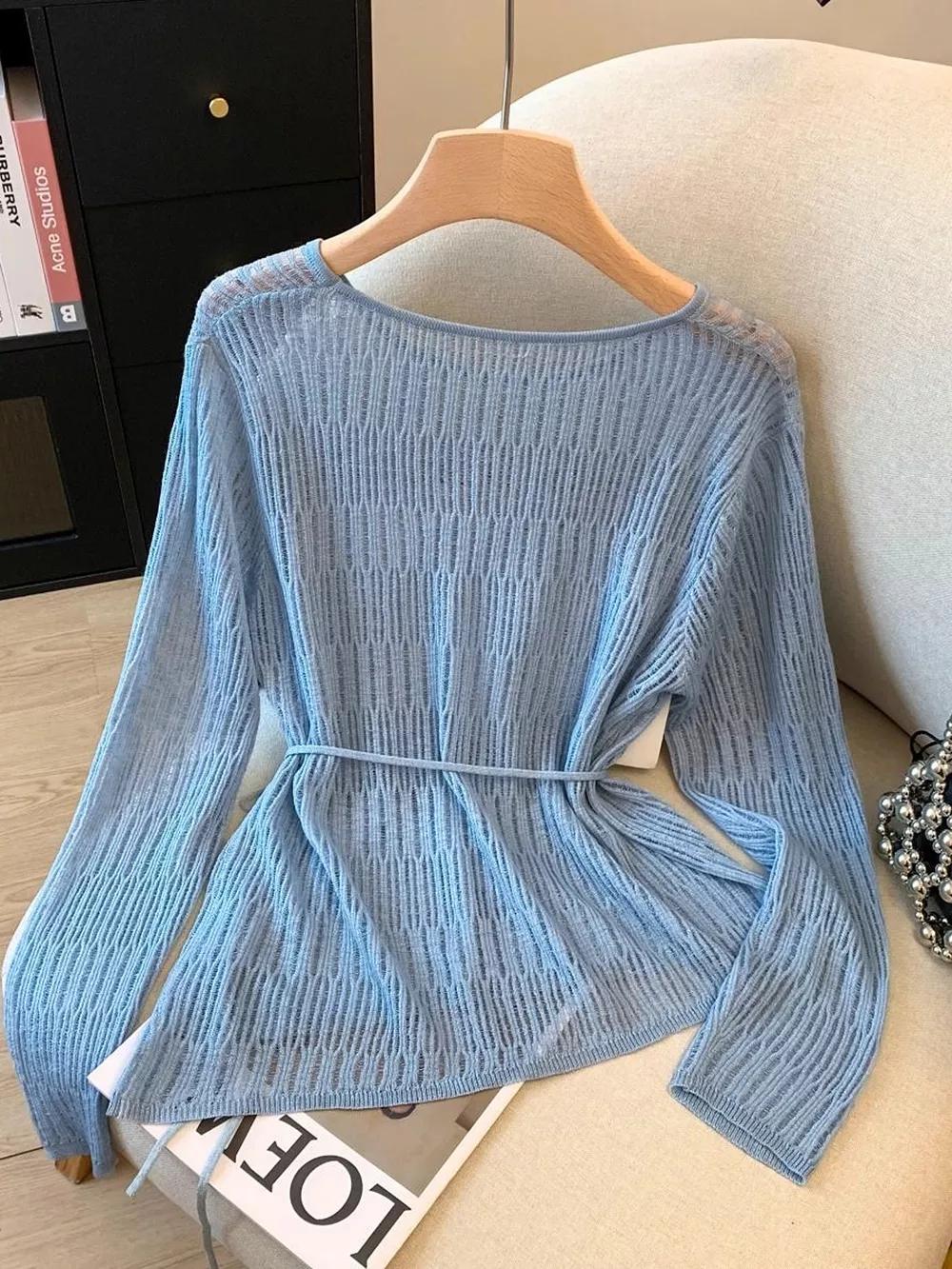 Long Sleeve Knit Top with Tie Detail, image 11