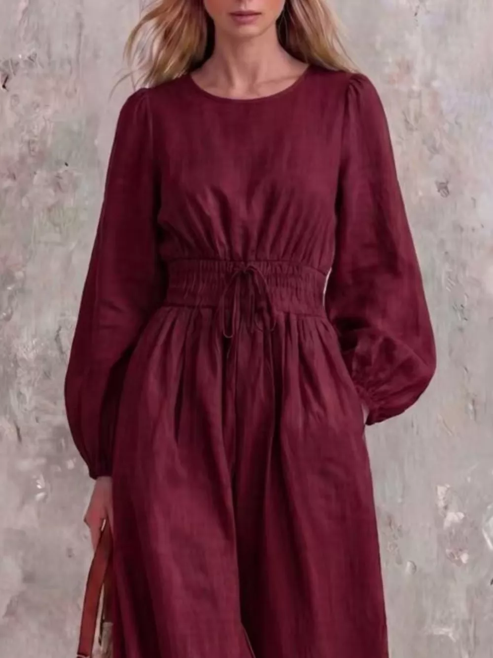 Smocked Waist Long-Sleeve Jumpsuit, image 6