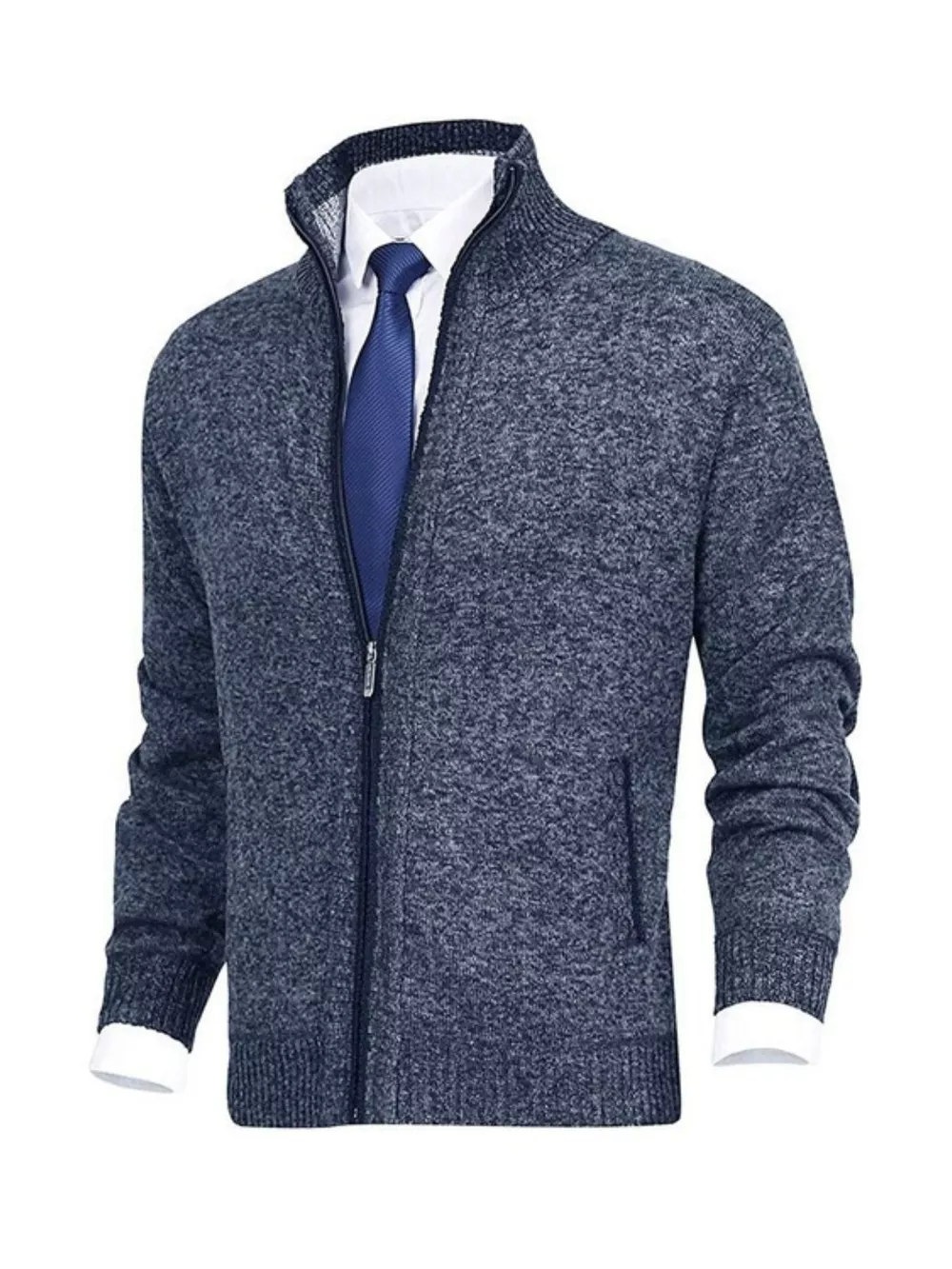 Men's Plus Size Zip Up Ribbed Hem Cardigan, image 5