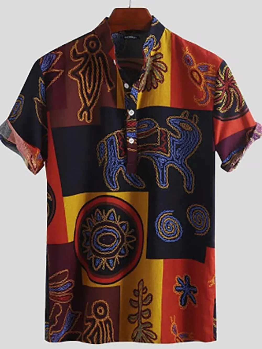 Men's Full Size Ethnic Print Short Sleeve Shirt Plus Size, image 3