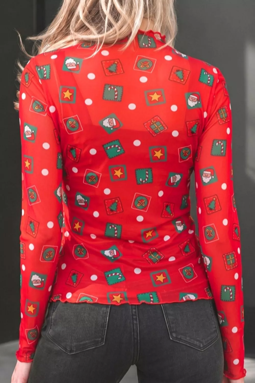 Abstract Print Long Sleeve Stand Neck Sheath Blouse, image 2