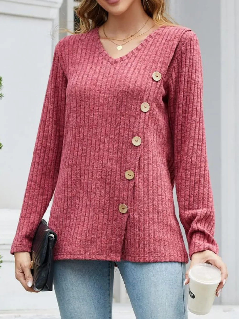 V-Neck Long Sleeve T-Shirt, image 17