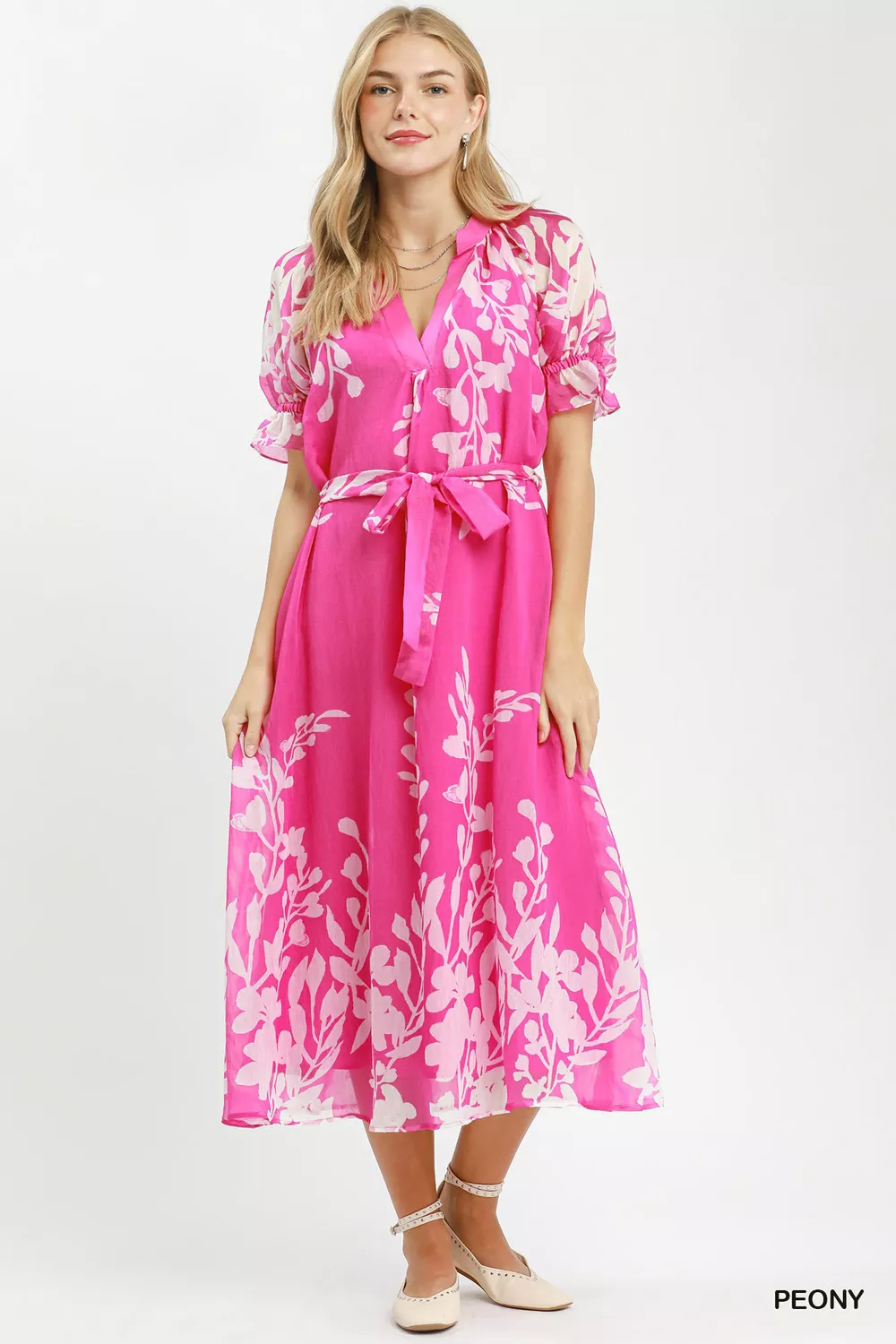 Floral Print Tie Waist Midi Dress with Side Pockets, image 5