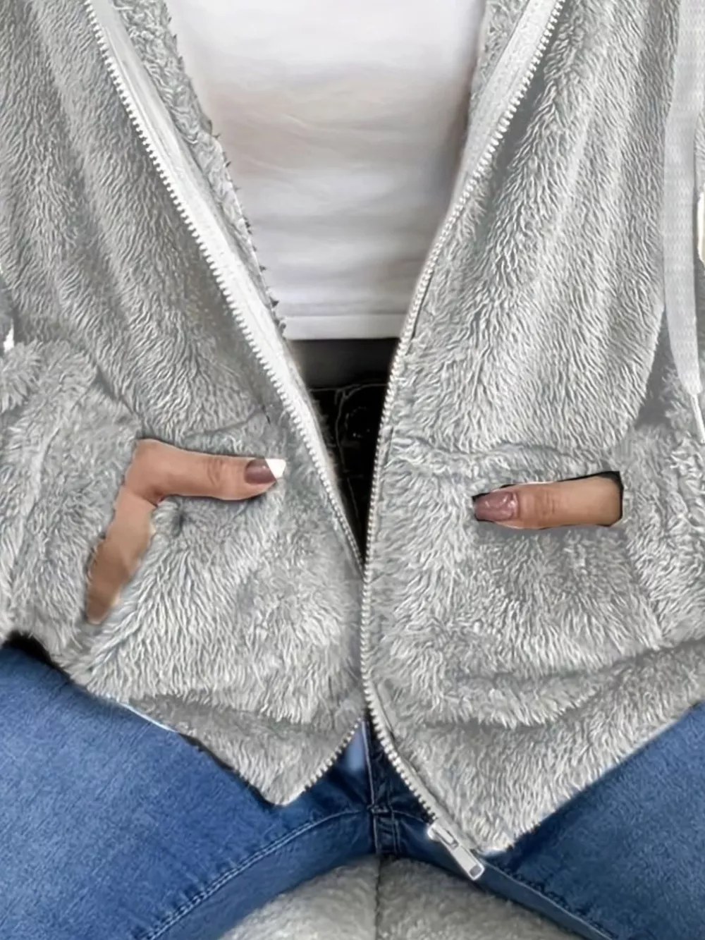 Drawstring Fleece Zip-Up Outerwear, image 12
