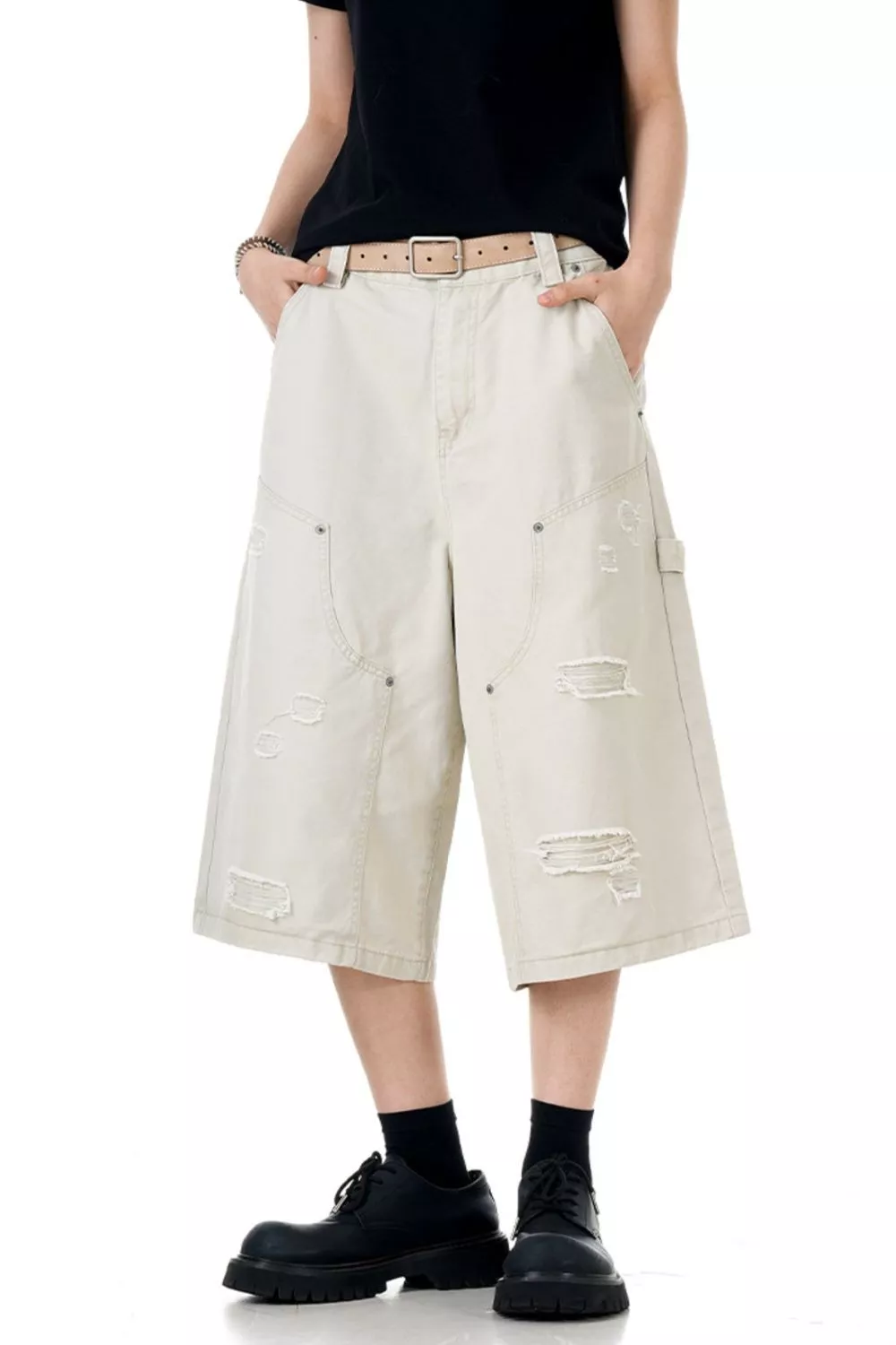 Men's Distressed Wide Leg Shorts, image 6