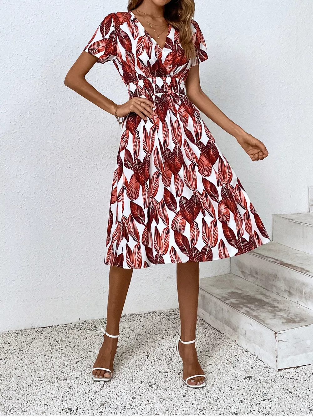Printed Short Sleeve Midi Dress, image 26