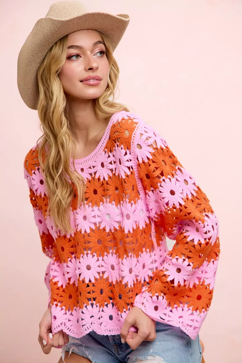 BiBi Flower Crochet Knit Top, image 7