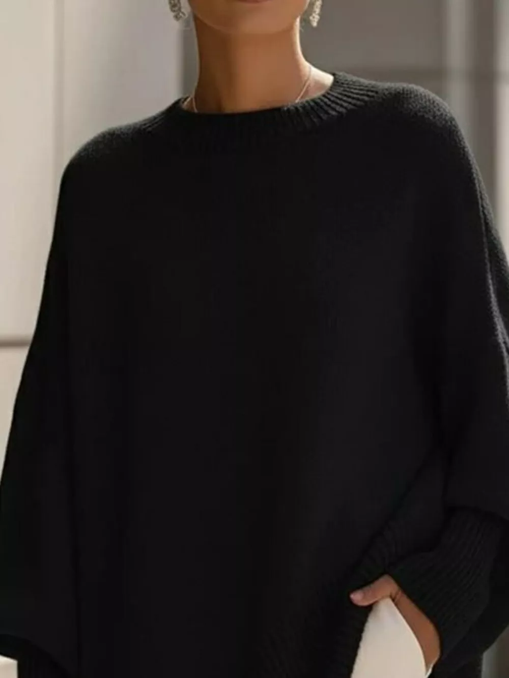 Ribbed Batwing Sleeve Oversized Sweater, image 12