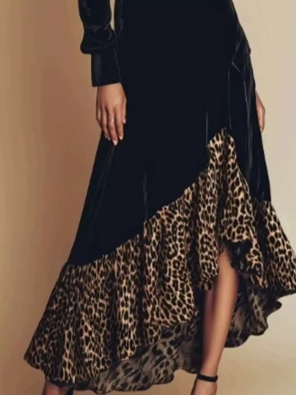 Leopard Ruffle Hem Mock Neck Dress, image 3