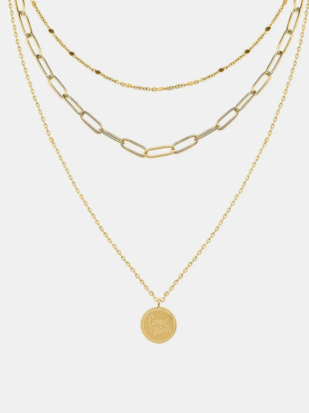 18K Gold-Plated Three-Layered Engraved Necklace, image 3