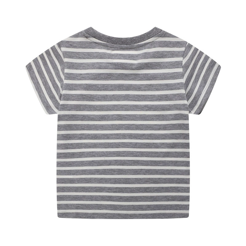 Children's Excavator Striped Round Neck T-Shirt, image 2