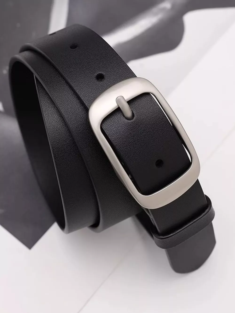 Leather Belt with Silver Buckle, image 5