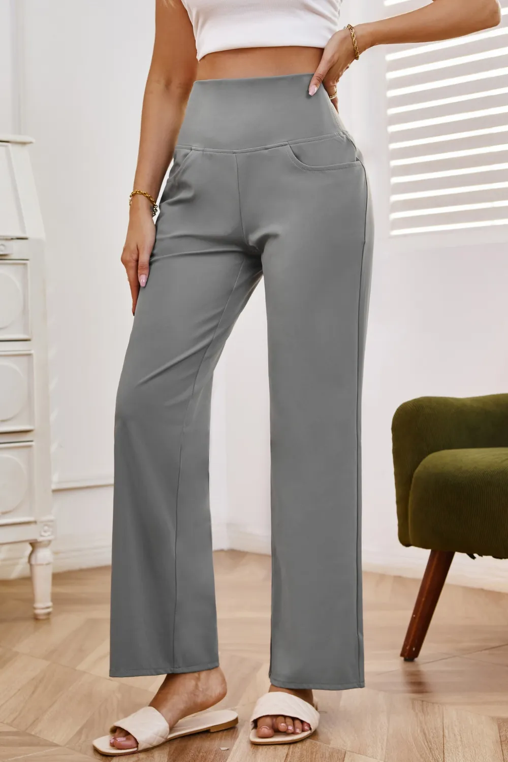High Waist Wide Leg Pants with Pockets, image 18