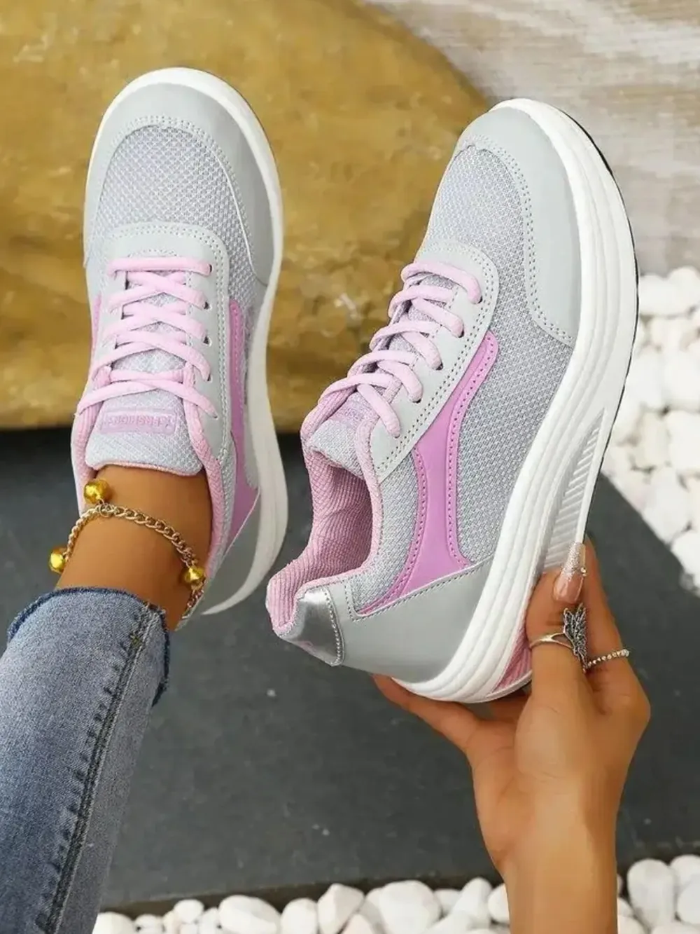 Breathable Lace Up Contrast Mesh Athletic, image 3
