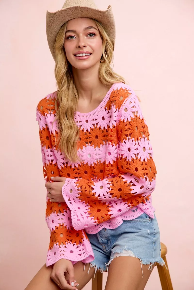 BiBi Flower Crochet Knit Top, image 11