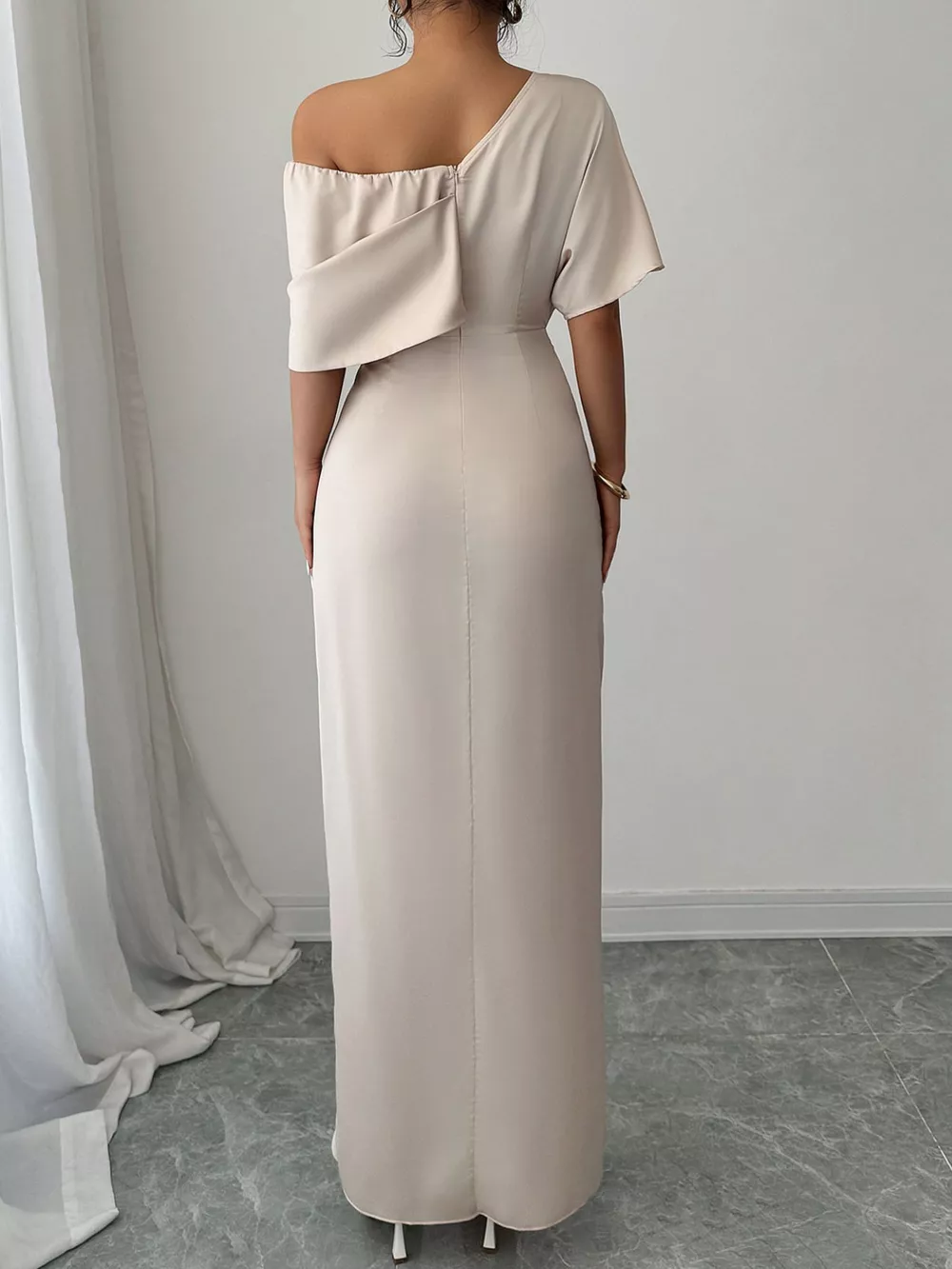 One-Shoulder Satin Maxi Dress, image 5